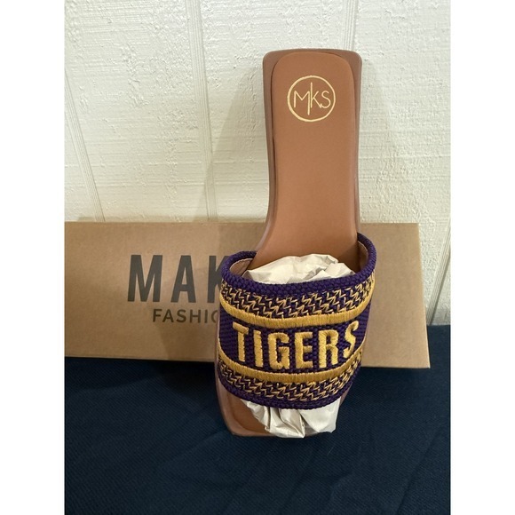 Makers Bobbie Tigers Purple Gold Embroidered Sandals Women Size 9 NIB - Picture 3 of 4